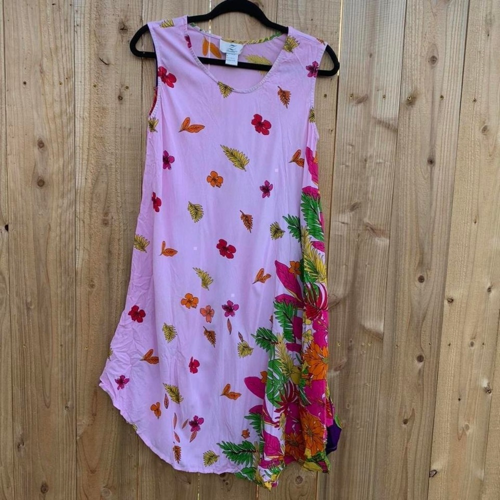 Z studio pink floral & leaf dress‎ size medium Spring summer beach whimsy y2k